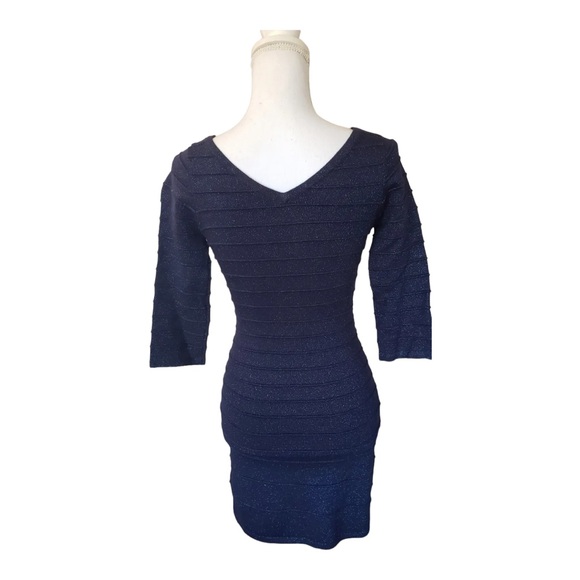 TWENTY ONE WOMEN'S BODYCON SPARKLE NAVY BLUE DRESS 3/4 SLEEVE SIZE M - Picture 4 of 7